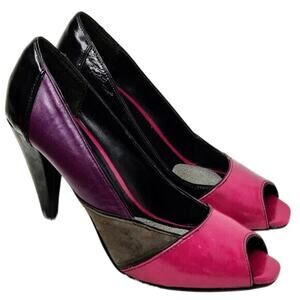 Vintage Pink/Purple Y2K peep toe pumps.